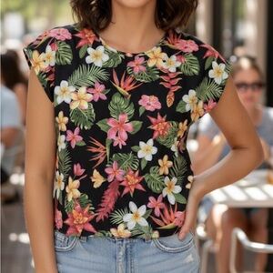 SHEIN Tropical Print Beach Blouse, Women’s M, Multicolor